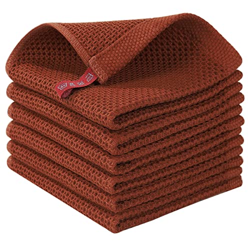 100% Cotton Waffle Weave Kitchen Dish Cloths 6 (Rust / 12 X 12 - 6 Pack)