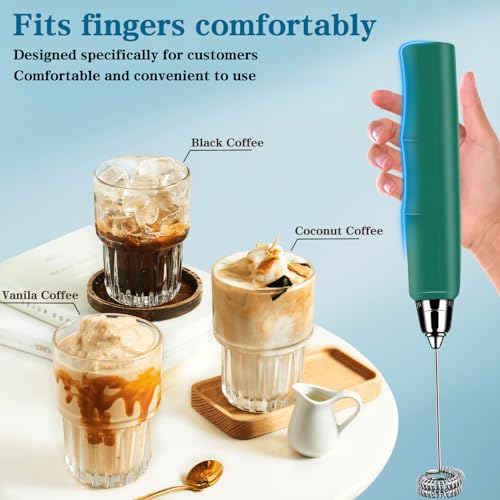 Milk Frother Wand Rechargeable Handheld Whisk Coffee 3 Speed Adjustable (Basic Frother / Green)