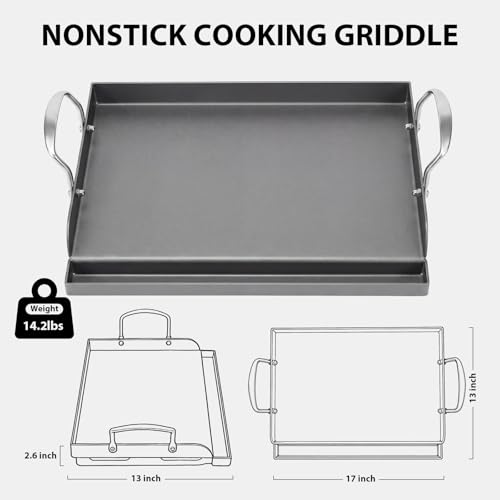 17 x 13 Nonstick Cast Iron Griddle for Gas Grill (17" x 13" x 3")