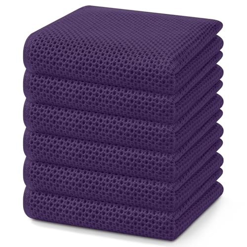 100% Cotton Waffle Weave Kitchen Dish Towels 6 (Eggplant / 13 X 28 - 6 Pack)