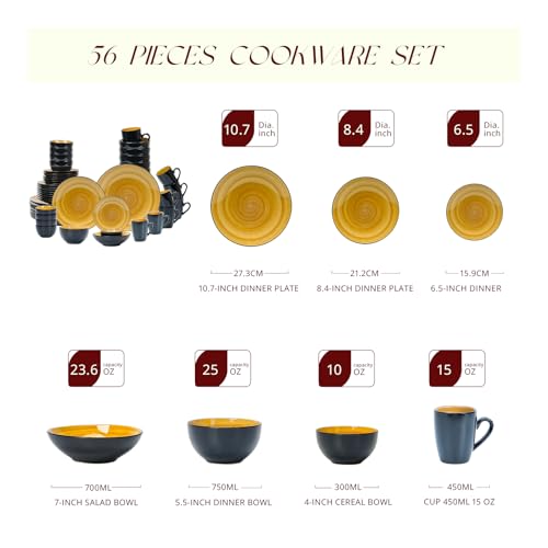 HomeVss Stoneware Sonoma Dinnerware Set (56pc Set / Yellow)