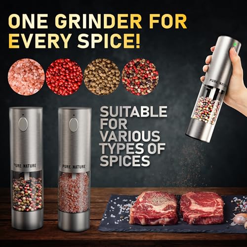 Electric Rechargeable Salt and Pepper Grinder Set with Tray (Transparent Tray)