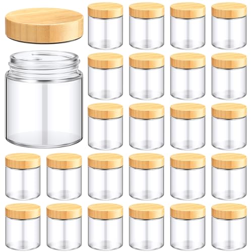 24 Pcs Glass Cosmetic Jars Empty (Natural Wood / 8 oz)