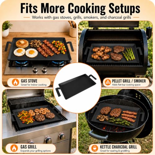 24" x 10" Carbon Steel Griddle Pan for 2 Burner Stovetops (24" x 10" x 2")