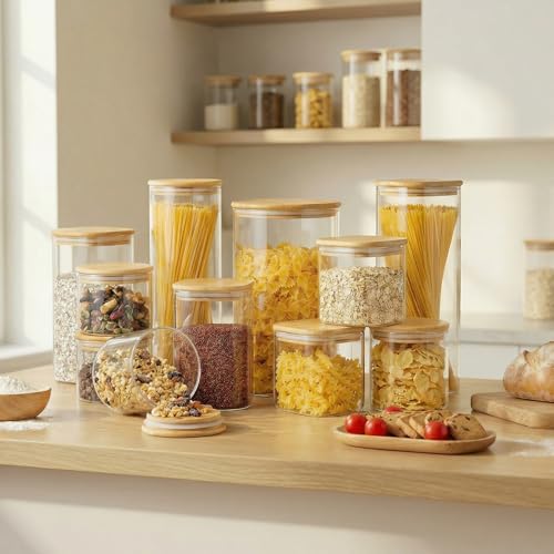 27 oz Square Glass Food Storage Containers with Airtight Bamboo Lids (Square 27OZ Set-6Pack)