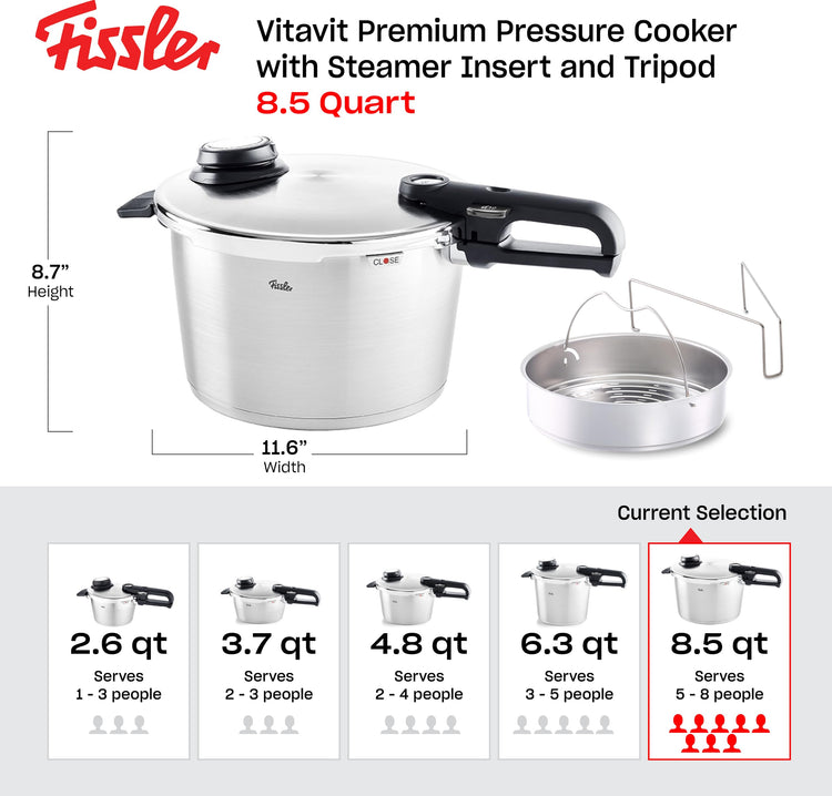 Vitavit Premium Pressure Cooker with Steamer Insert (8.5 Quarts / Stainless Steel)