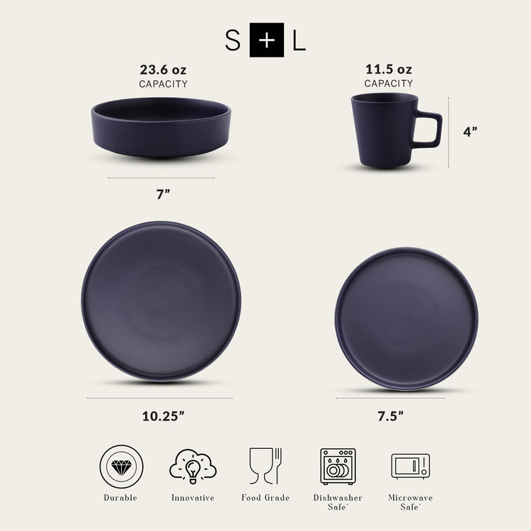 Cleo Modern Stoneware 16 (Dinnerware Set / Service For 4 / Dark Blue)