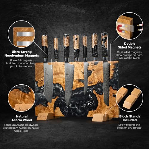 SENKEN "Black Tsunami" Extra Large Magnetic Knife Block ("Black Tsunami" Black Resin Blend)