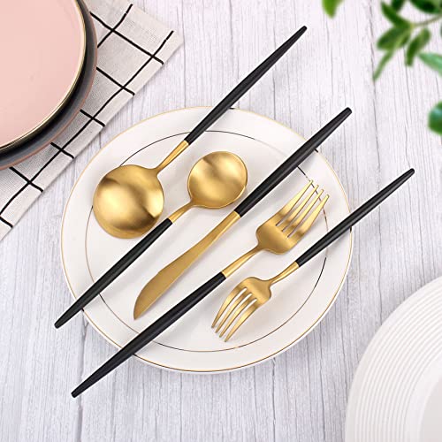 Matte Gold Silverware Set With Black Handle (Matte Gold With Black Handle)