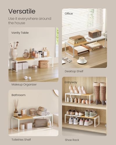 Spice Rack Expandable Cupboard Shelf Orgnizer (Light Bamboo + Cream White / 1 Pack)