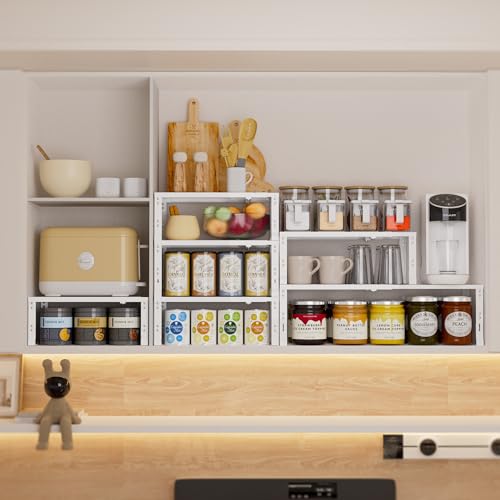 Expandable Spice Rack (3packs/White / MEDIUM:8.11"D x 16.54"W x 6.42"H)