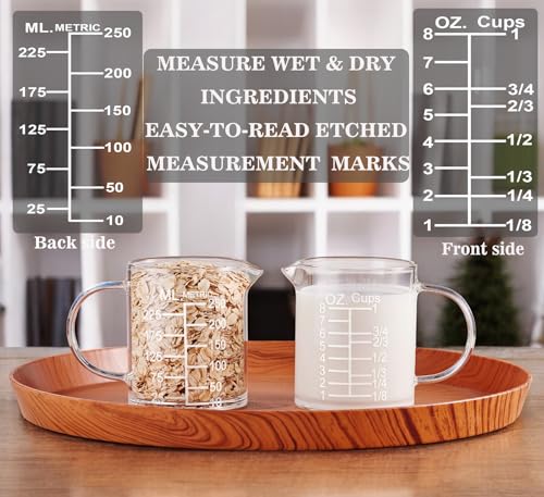 Ackers Etched Graduated Glass Measuring Cup (250 ML (8 Oz, 1 Cup) - Etched Graduated)