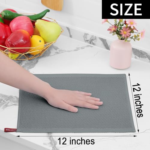 100% Cotton Waffle Weave Kitchen Dish Cloths 8 (Grey / 12 X 12 - 8 Pack)