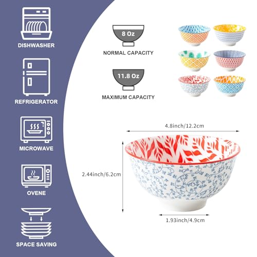 12 Oz Ceramic Small Dessert Bowls Set of 6 (Assorted Colors / 12oz)