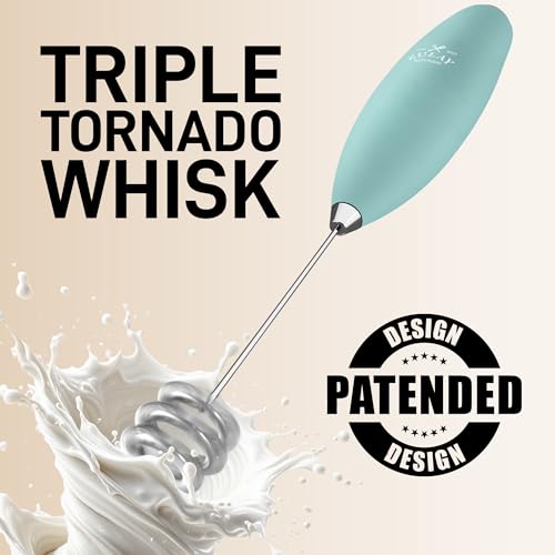 Powerful Milk Frother Wand With Duracell Batteries (44 - Fresh Mint / Triple Whisk + Batteries)