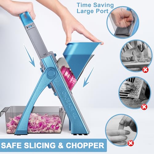 Safe Mandoline Slicer Pro for Kitchen with Spiral Shredder 7 in 1 (S3 LightBlue)
