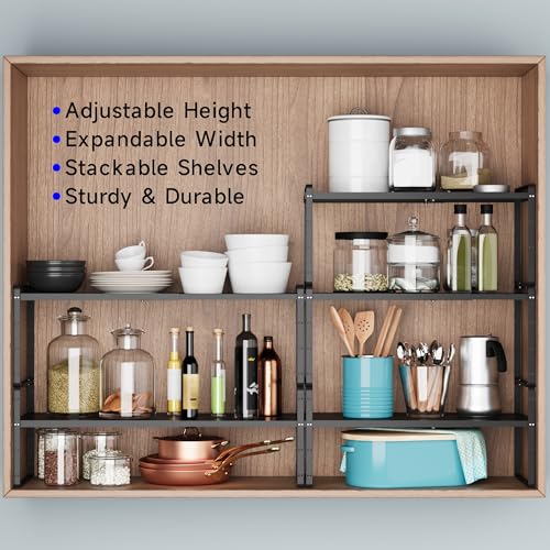 Expandable Cabinet Shelf Organizer (Black Small)
