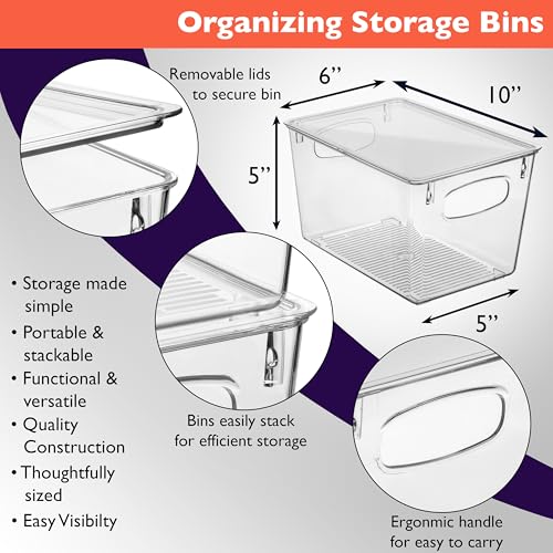 Pantry Storage Bins with Lids for Kitchen & Fridge (10"L x 6"W x 5"H)