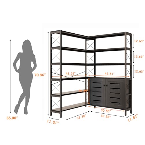 6 Shelf Corner Bookshelf (Black / Large With Storage Cabinet)