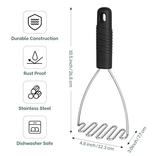 Ergonomic Soft Grip Stainless Steel Potato Masher (Black)