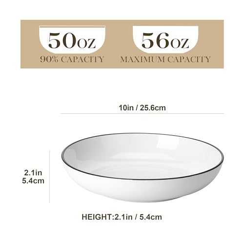 10" Large Pasta Bowls (Ivory White (Black Rim) / 56 Oz (4 Piece))
