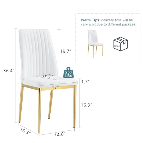 White Dining Chairs Set of 8 Leather Modern Kitchen Chairs with Metal Legs Armless Upholstered Chair for Dinner Room (G- White)