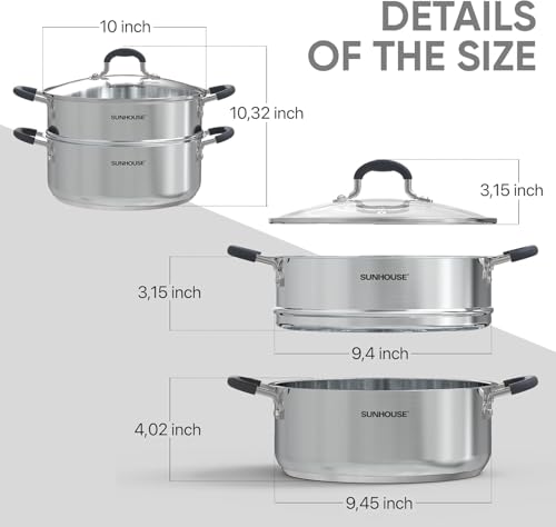 4.6 QT Stainless Steel Steamer Pot for Cooking with Glass Lid (4.6 Quarts)