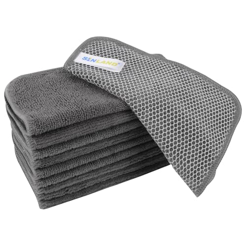 Dish Cloth for Washing Dishes Kitchen Washcloth Cleaning Cloth (Grey / 7.87inchx7.87inch 10pack)