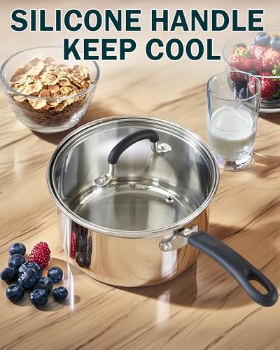 Professional 3 Quart Stainless Steel Saucepan with Lid (Silver / 3 Quarts)