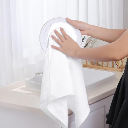 100% Cotton Waffle Weave Kitchen Dish Towels 6 (White / 13 X 28 - 6 Pack)