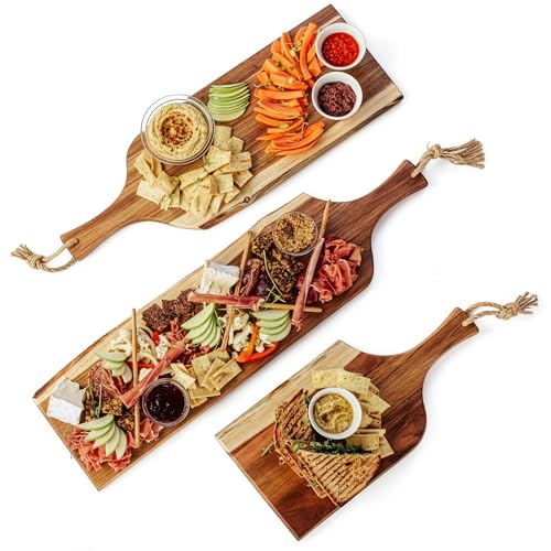 Artisan Set of 3 Acacia Charcuterie Board with Raw Wood Edge