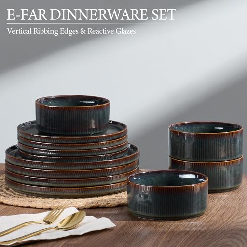 12 Piece Plates and Bowls Sets (Blackish Green / 12pcs for 4)