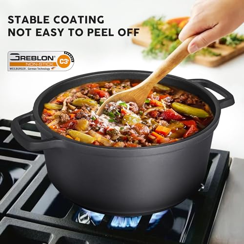 Nonstick Dutch Oven Pot with Lid (Black / 5QT)