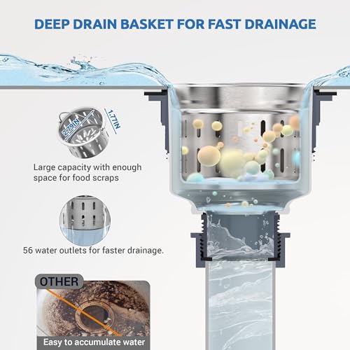 Kitchen Sink Drain Assembly with Removable Deep Basket Strainer (Brushed)