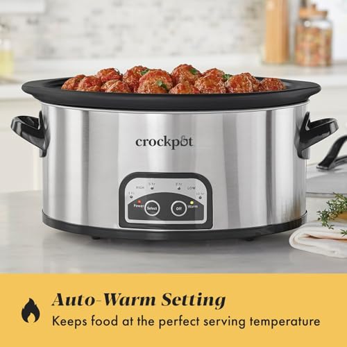 6 Quart Programmable Slow Cooker with Timer and Auto Food Warmer Setting (Stainless Steel / 6 Quarts)