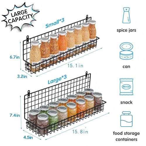 6 Tier Spice Rack Organizer with Door Hook (Black-6 tier)