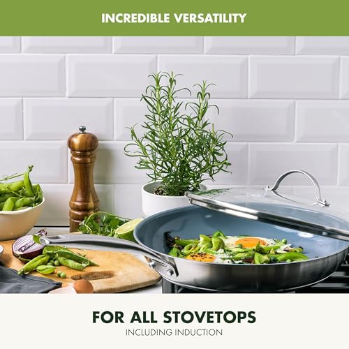 Treviso Stainless Steel Healthy Ceramic Nonstick (12" Frying Pan Skillet with Lid)