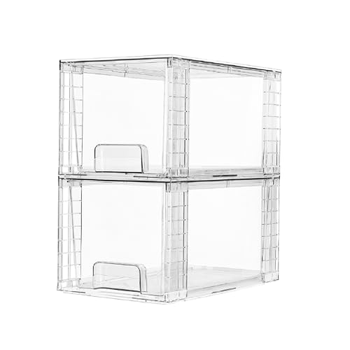 2 Pack Large Stackable Storage Drawers (Clear( 2 Pack) / Large)