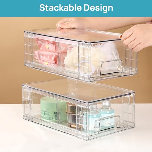 4 Pack Stackable Clear Drawer with Dividers (4Pack 4.4"H-with Dividers)