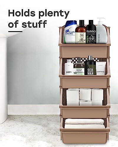 Stackable Storage Bins Open Front for Pantry Storage (4 Pack / Brown)