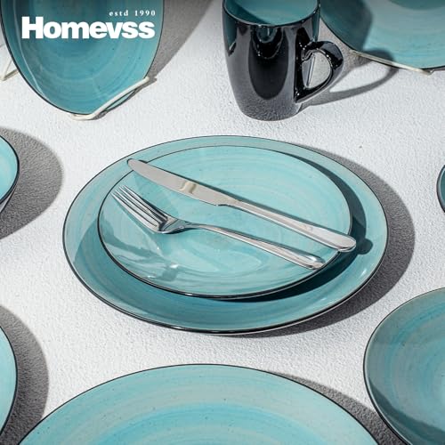HomeVss Stoneware Sonoma Dinnerware Set (16pc Set / Turquoise)