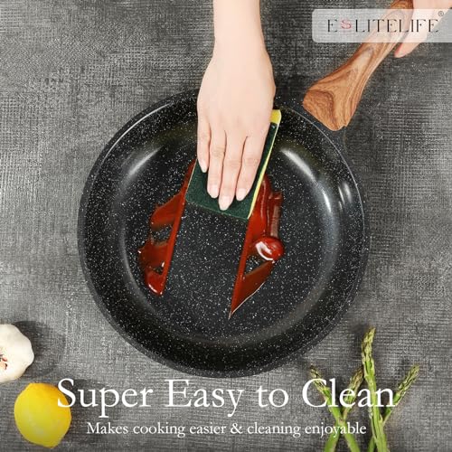 Nonstick Ceramic Frying Pans Skillets Set with Lids (8"+9.5"+11" Set w/Lids / Black)