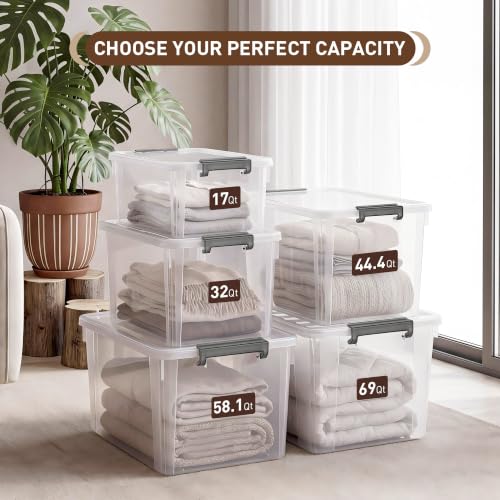 6 Packs 17 QT Plastic Storage Bins with Lids Large Stackable Storage Containers for Organizing Clear Storage Box for Garage (17 Qt. - 6 Packs / Clear White)