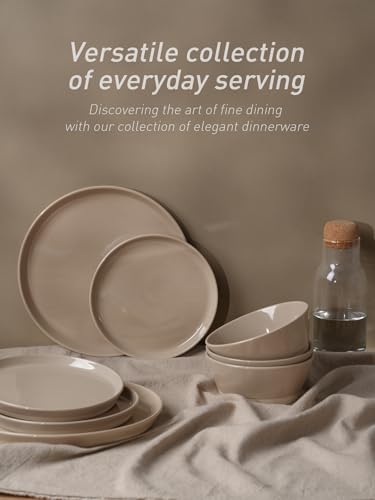 Saturn Stoneware Dinnerware Set with Pasta Bowl (Cinnamon Brown / 16)