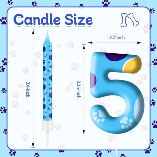 13PCS Blue Dog Paw Birthday Candles Set Cake Topper Numeral Birthday Candles for Boy Girl Dog Paw Decoration (Blue+Yellow+White / 5)