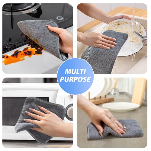 Dish Cloths for Washing Dishes with Scrub Side (Gray / 7inchx7inch)