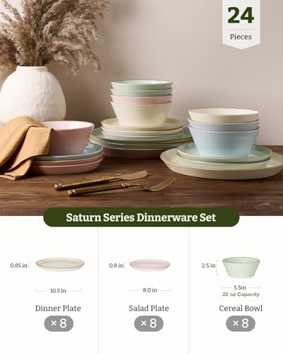 Saturn Stoneware Dishes Dinnerware Set for 8 (Multicolor / 24)