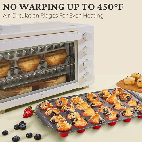 Silicone Mini Muffin Pan with Metal Frame (Red / 24-Cup Mini)