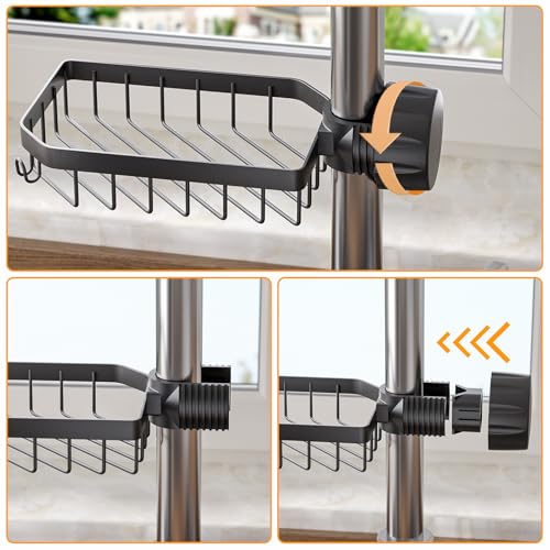 Sponge Holder Over Faucet Kitchen Sink Caddy Organizer (Black)