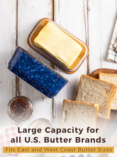 Ceramic Butter Dish with Lid for Countertop (Reactive Blue)